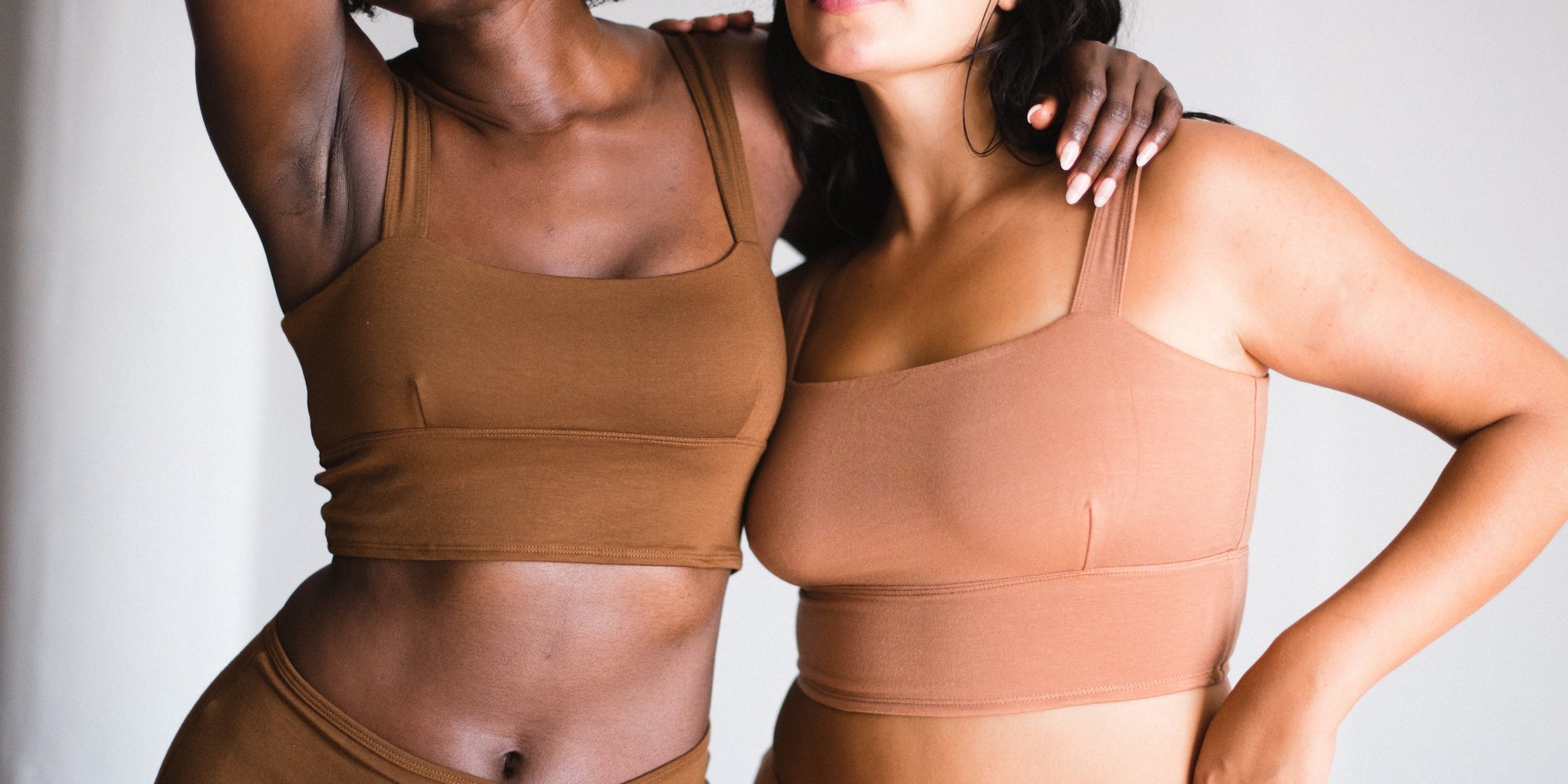 proclaim comfy sustainable wireless bras bralettes in deep and medium nude