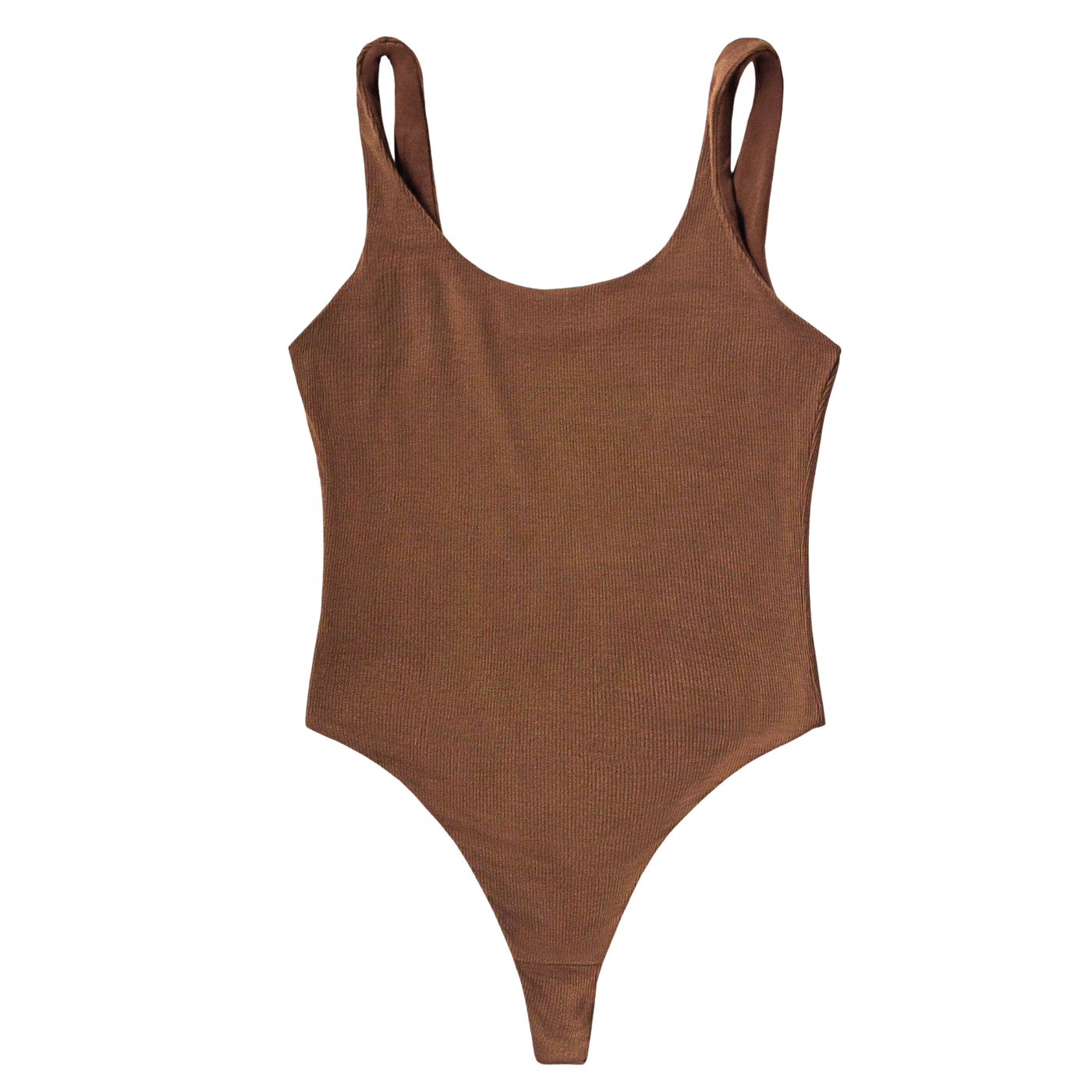 Ella nude, a chocolate brown tone, bodysuit in scoop neck tank style with thong bottom.