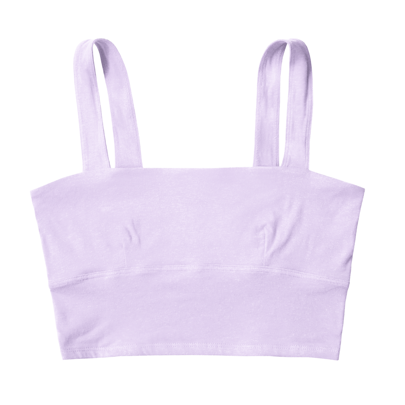 lilac light purple, square neck bralette flat lay. A wire free design.